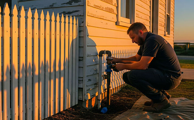 Plumber Adjusting Outdoor Valve
